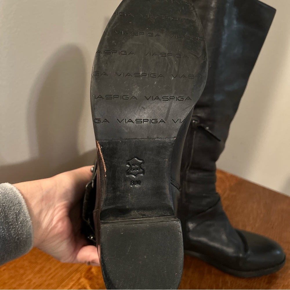 Via Spiga Black Leather Knee-High Boots - Picture 4 of 8